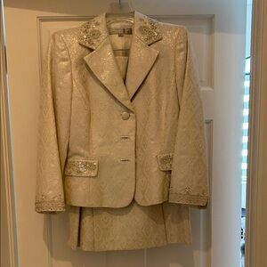 Tahari Cream Embellished Women's Blazer and Skirt Set